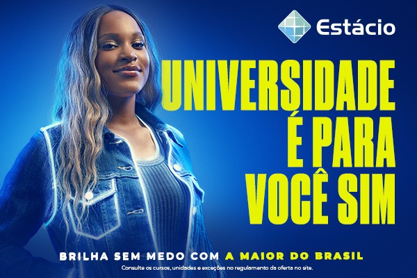 Pôster da campanha publicitária “Brilha sem medo”, promovida pela faculdade Estácio em parceria com a Rebeca Andrade.